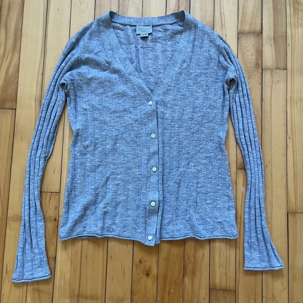 Grey Jason Wu 100% Cashmere Ribbed V-Neck Cardigan Sweater Heather Grey GS180332